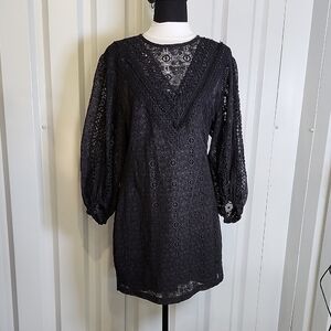IRO Women's Black Lace Long Sleeve Mini Dress Size FR 40 US 8